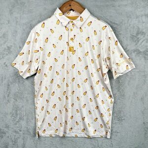 BogeyBros Hot Shot Polo Shirt Mens XL Golf Novelty Yellow Bottles Stretch UPF 50